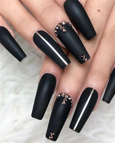 black acrylic nails with glitter|cute black acrylic nail designs.